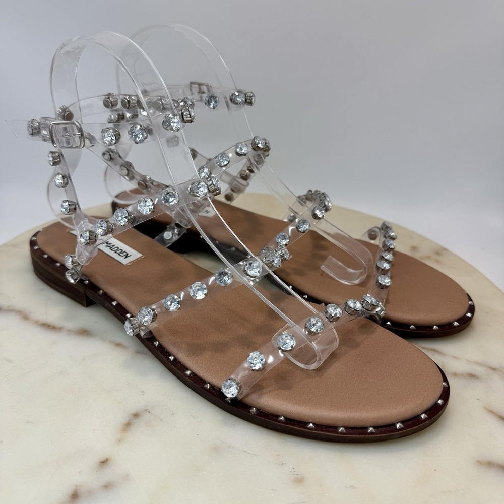 Steve Madden Travel Studded Gladiator Sandals Women's Sz 9 Tan Ankle Strap Shoes